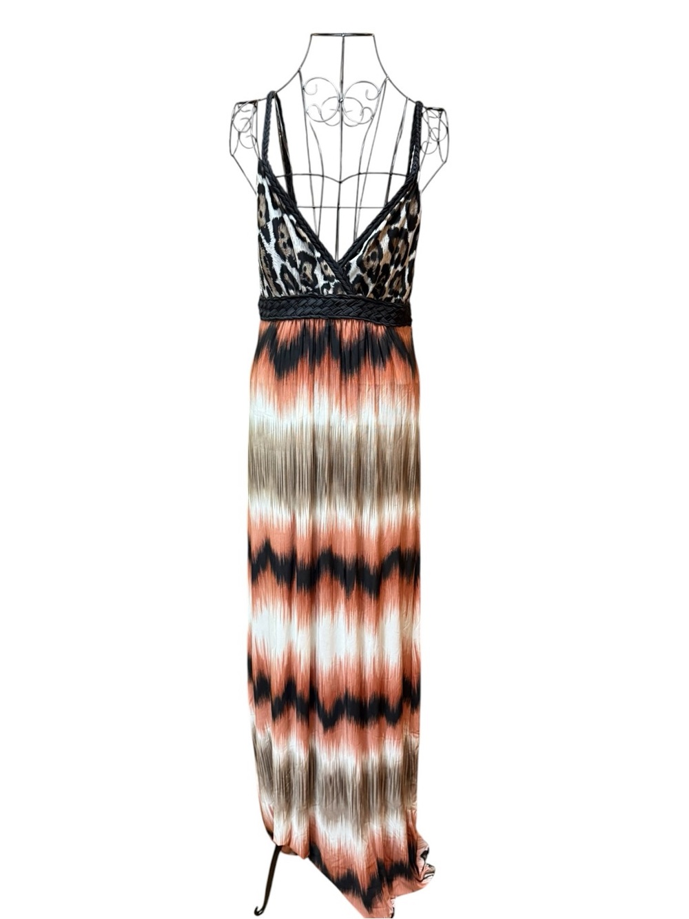 NWT Vintage Arden B Leopard Print & Ombre Maxi Dress in Black, Rust and Cream